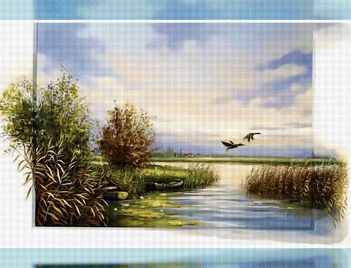 Пейзаж - озеро утки камыш - предпросмотр