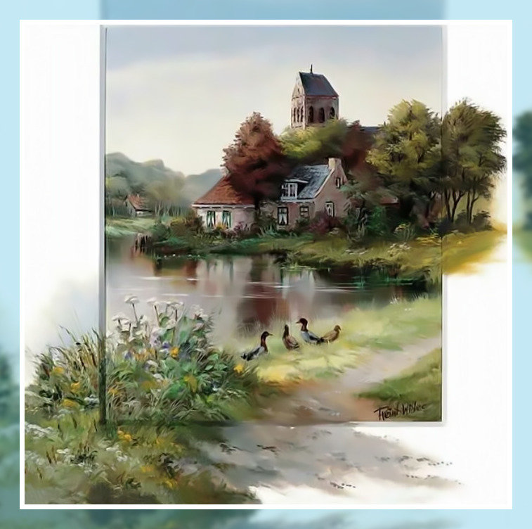 Домик у озера - домик озеро утки пейзаж - оригинал