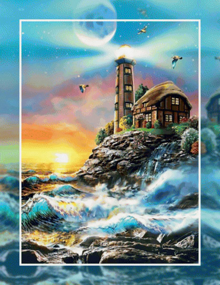 Маяк - морской пейзаж маяк волны - предпросмотр