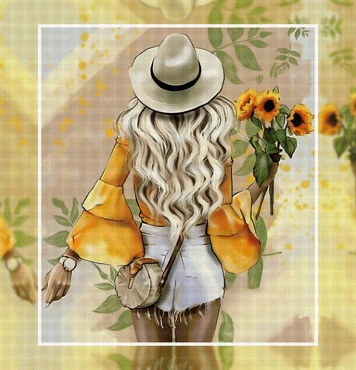 Девушка с подсолнухами - девушка цветы букет подсолнухи - предпросмотр