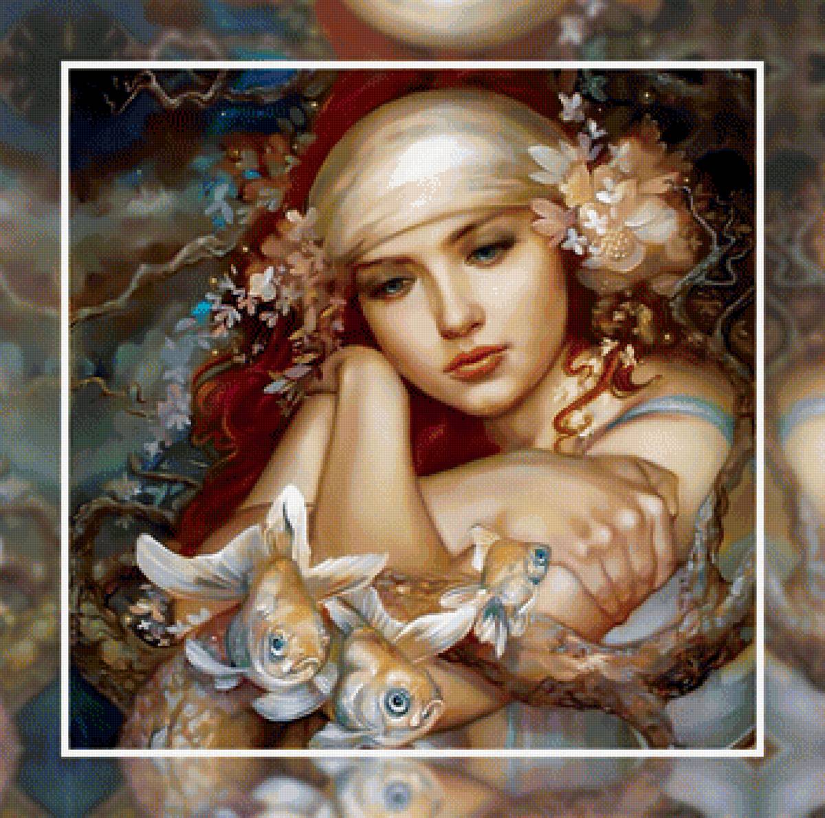 Нимфа - девушка русалка под водой рыбки - предпросмотр