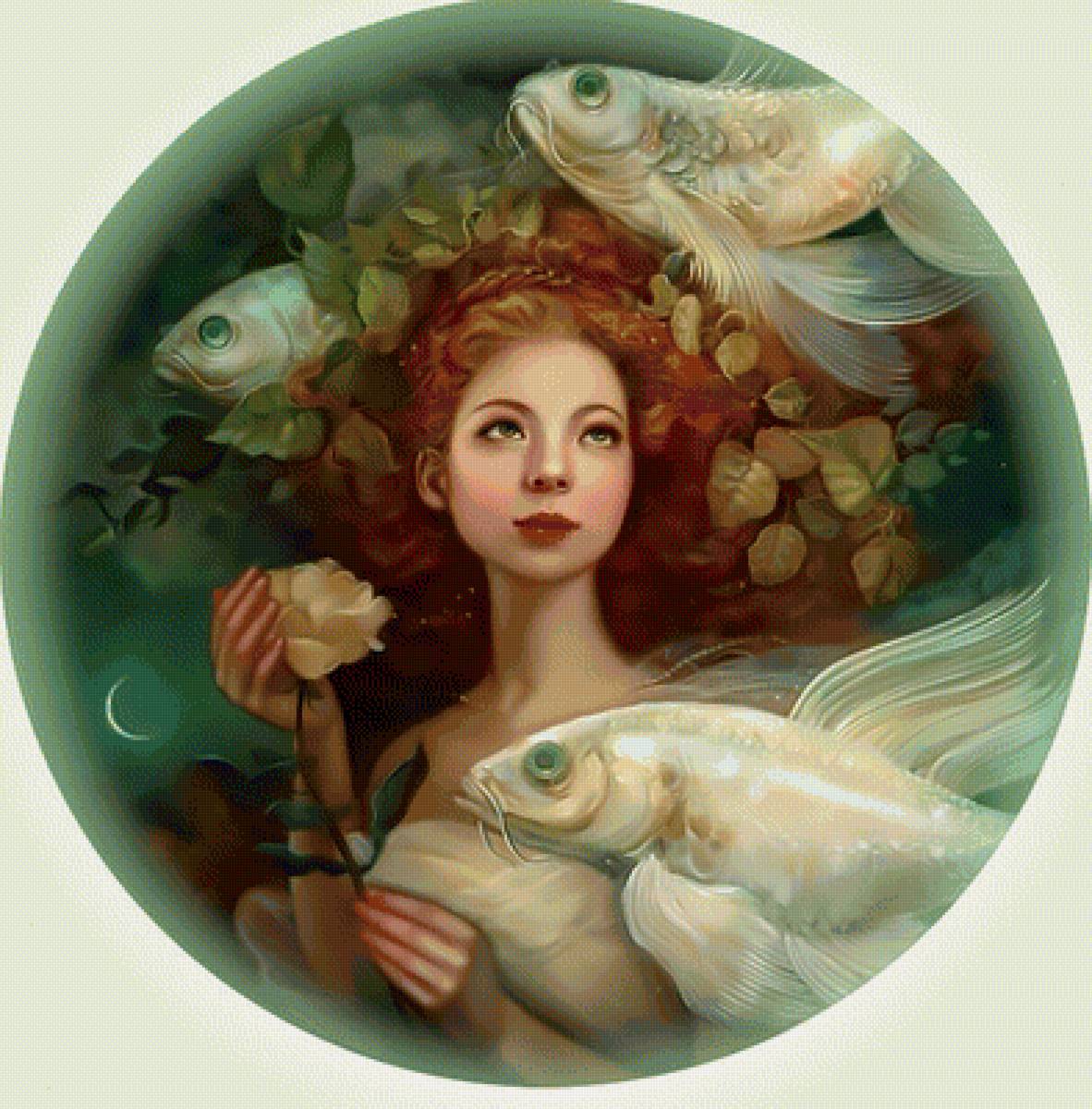 Нимфа2 - девушка русалка под водой рыбки ракушка - предпросмотр