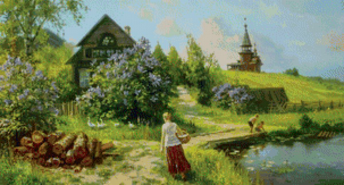 у пруда - лето, пруд, пейзаж - предпросмотр