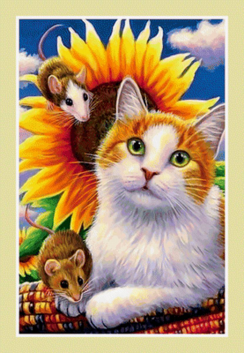 Кот и мыши - кот мыши подсолнухи - предпросмотр