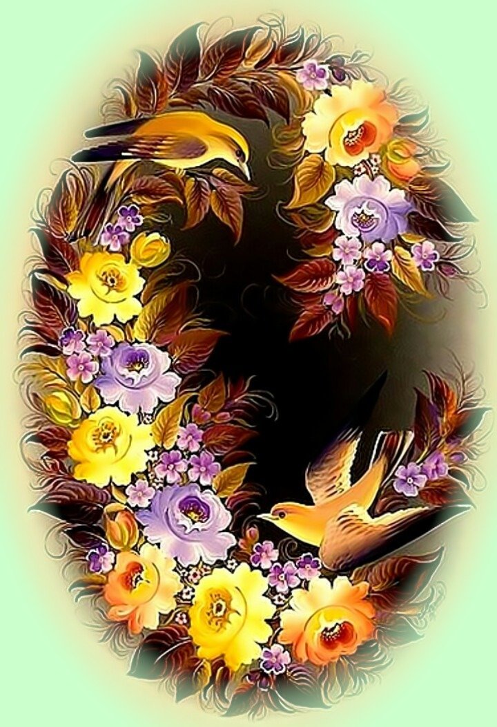 Цветочный орнамент4 - цветы птички - оригинал