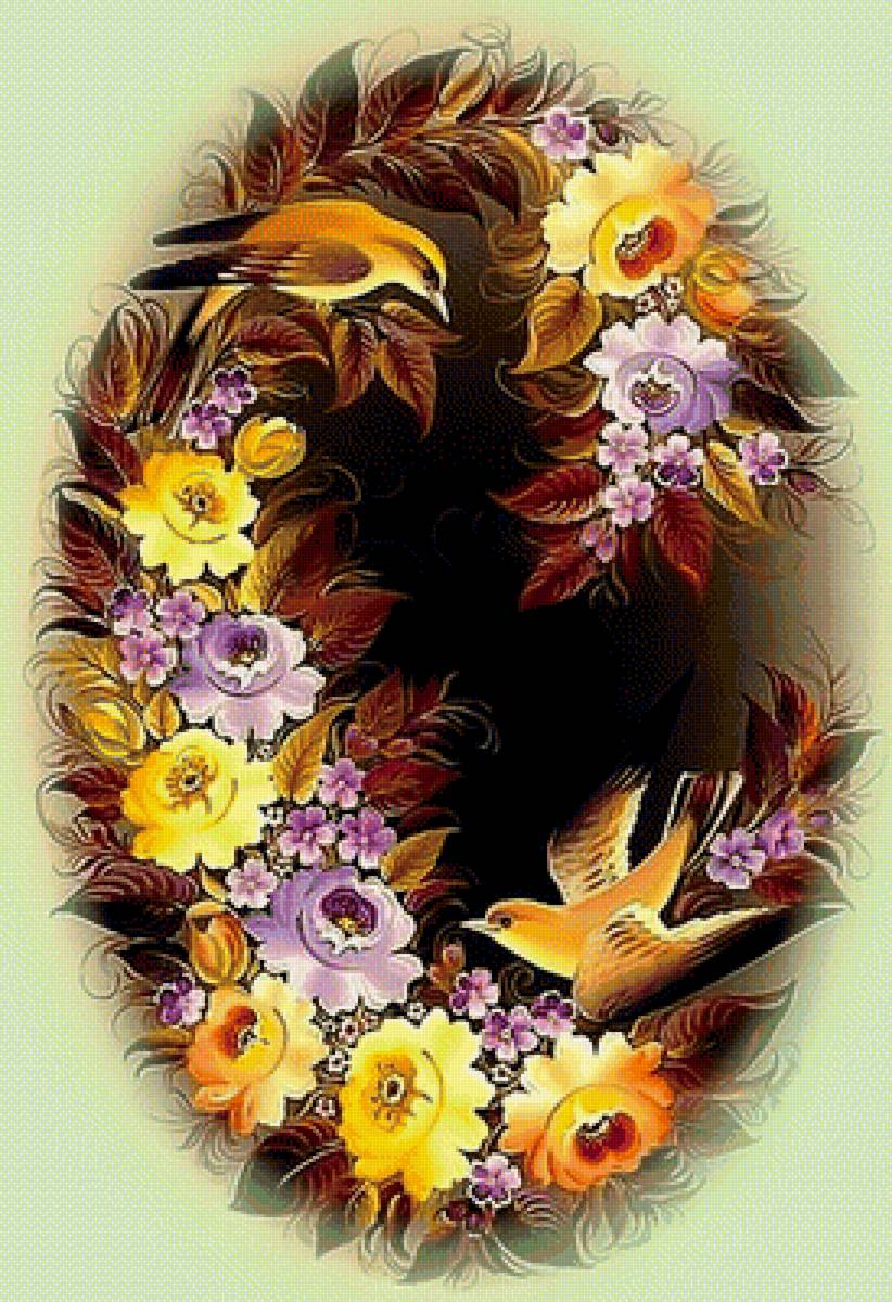 Цветочный орнамент4 - цветы птички - предпросмотр