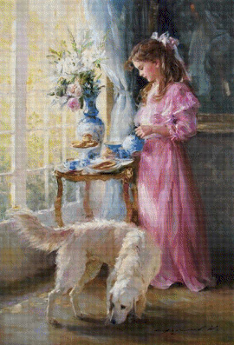 Lady and her Best Friend. - konstantin razumov paintings.ladys.animals.flowers and gardens. - предпросмотр