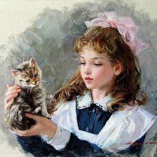 Схема вышивки «Young Girl with a Kitten.»