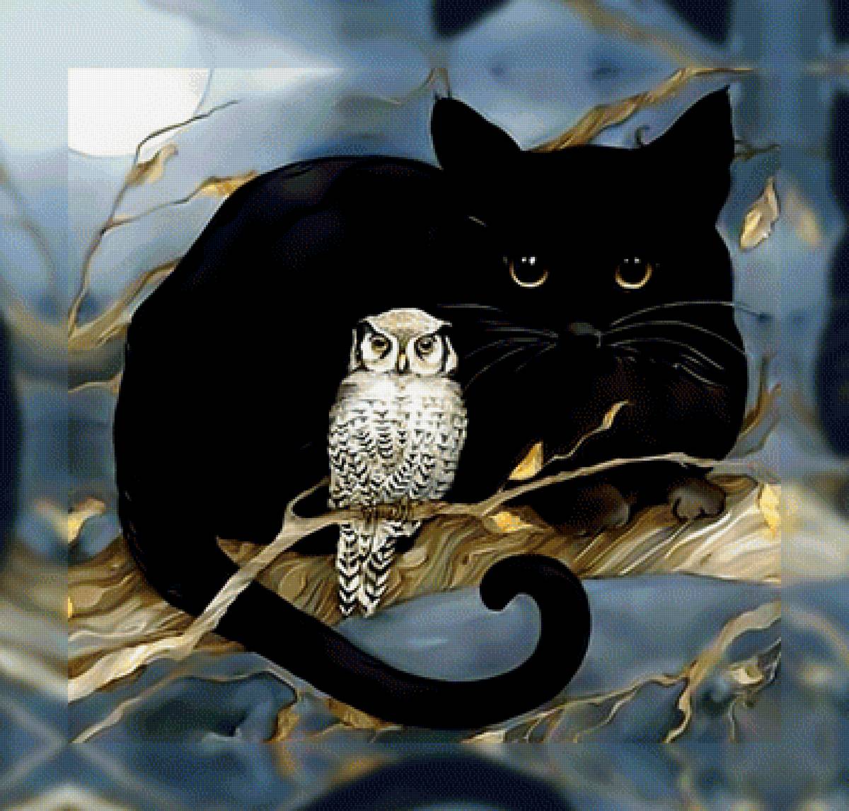 Черный кот и сова - черный кот и сова - предпросмотр
