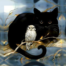 Схема вышивки «Черный кот и сова»