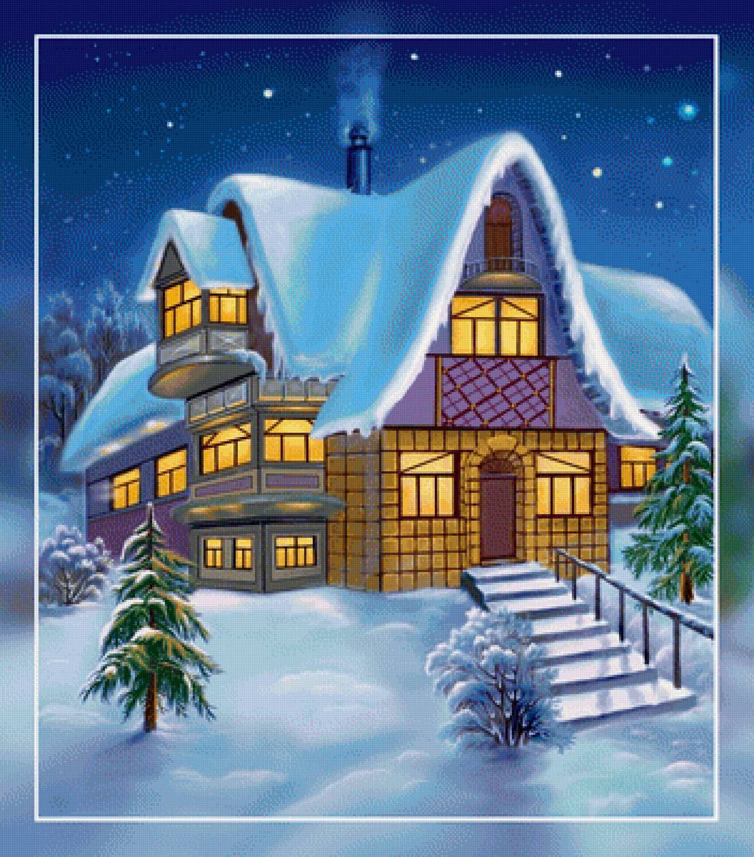 №1934703 - пейзаж, домики, зима - предпросмотр