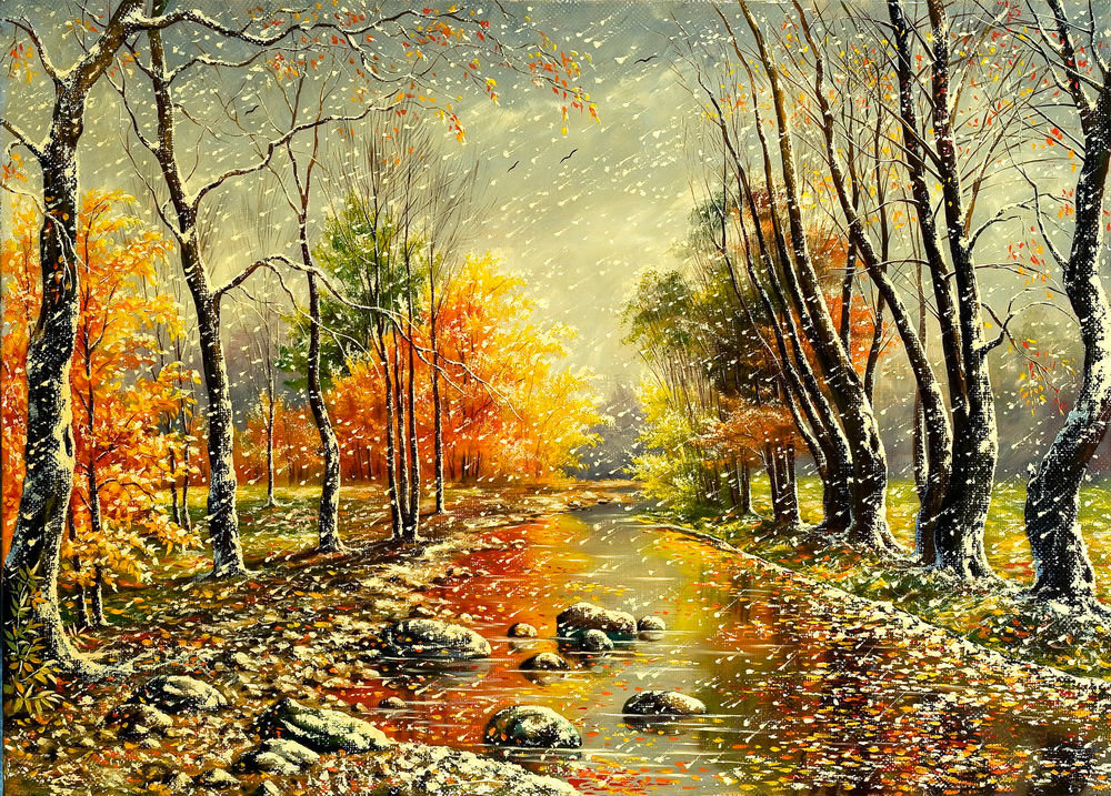 Приближение зимы - река, снег, осень - оригинал