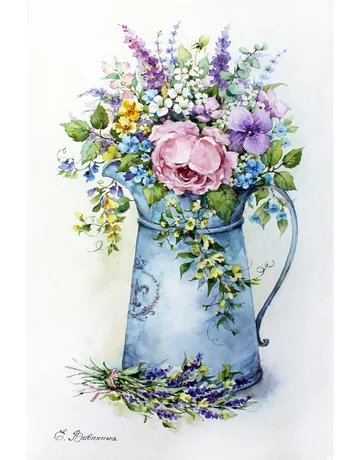 Букет в лейке - пион, прованс, букет, цветы, акварель - оригинал