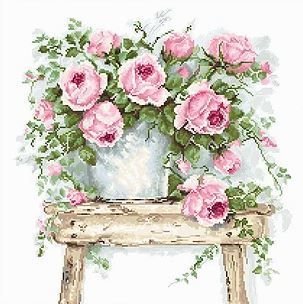Розы на табурете - роза, акварель, букет, цветы, любовь, романтика - оригинал