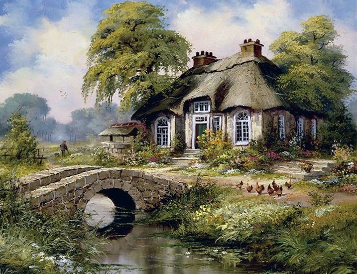 домик мечты - лето, речка, люди - оригинал