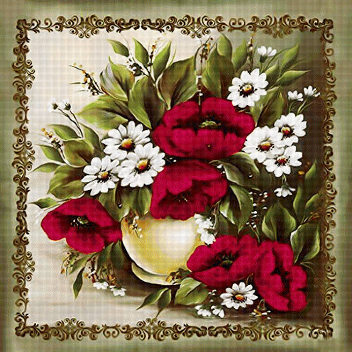 Букет цветов. - ромашки., букет, маки, цветы - предпросмотр