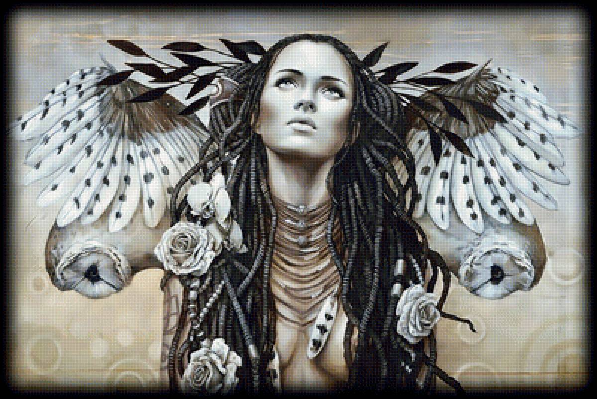 Девушка с совами. - совы, розы., девушка - предпросмотр