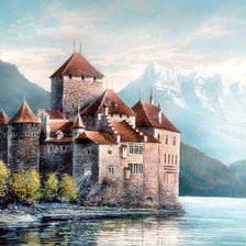 Оригинал схемы вышивки «The Castle of Chillon on Lake Geneva.» (№1936047)