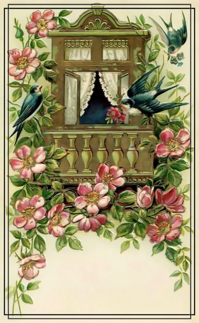 Ласточки. Винтаж. - винтаж., цветы, ласточки, окно, балкон - оригинал
