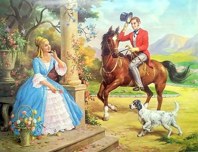 Леди и джентльмен - собака, всадник, сад, дама - оригинал