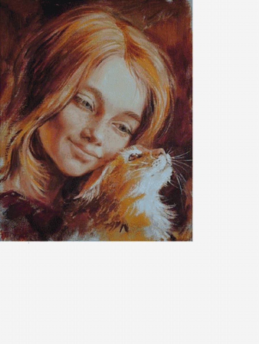 Рыжики /худ. Ольга Симонова/ - пртрет, девочка, кот - предпросмотр