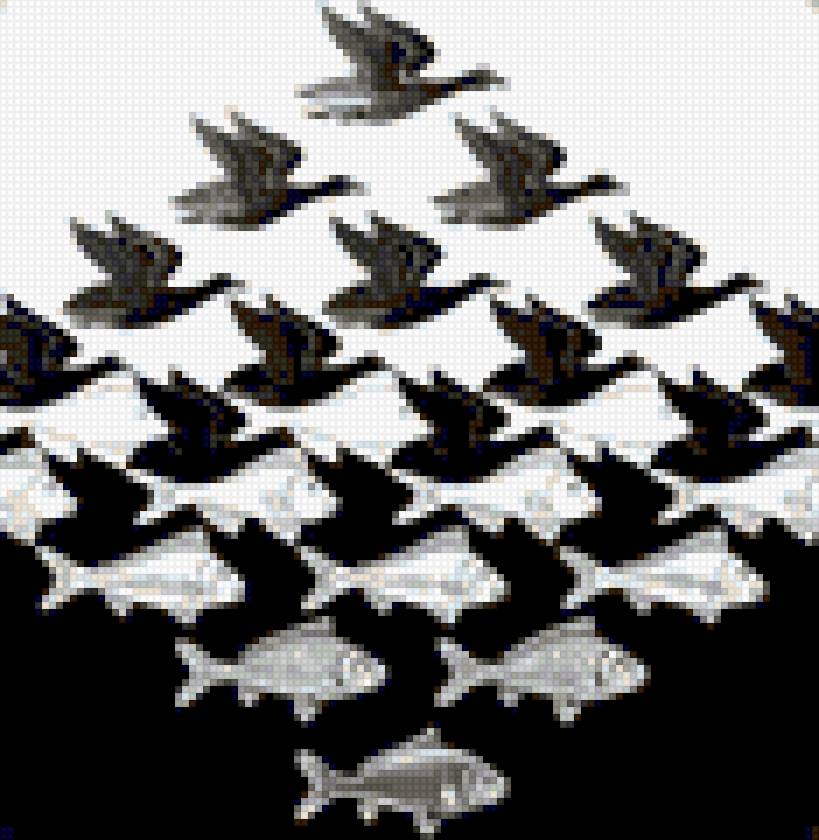 Эшер 1 - рыбы, эшер, птицы - предпросмотр