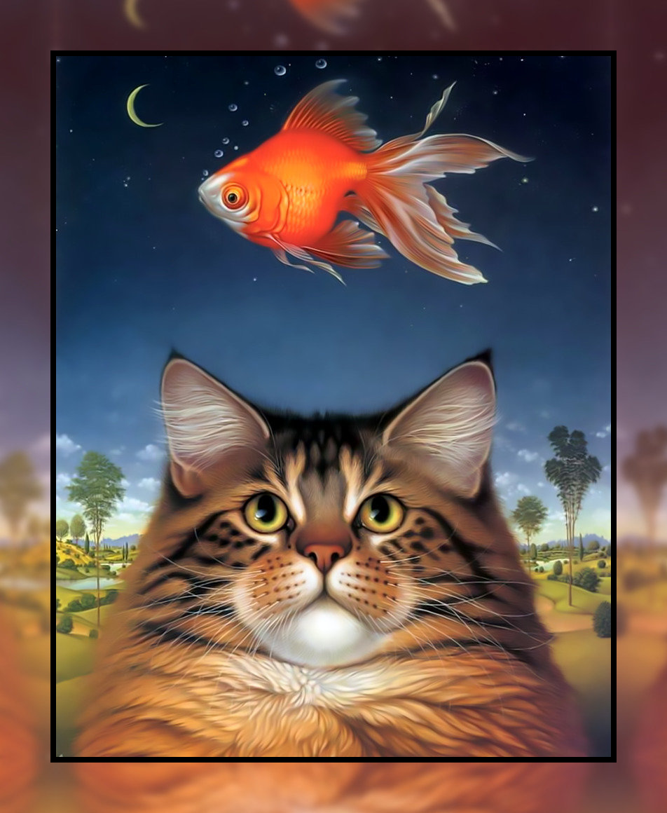 Котик и золотая рыбка. - рыжий, рыбка., кот, золотая - оригинал