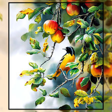 Оригинал схемы вышивки «Птичка на яблоне.» (№1937451)