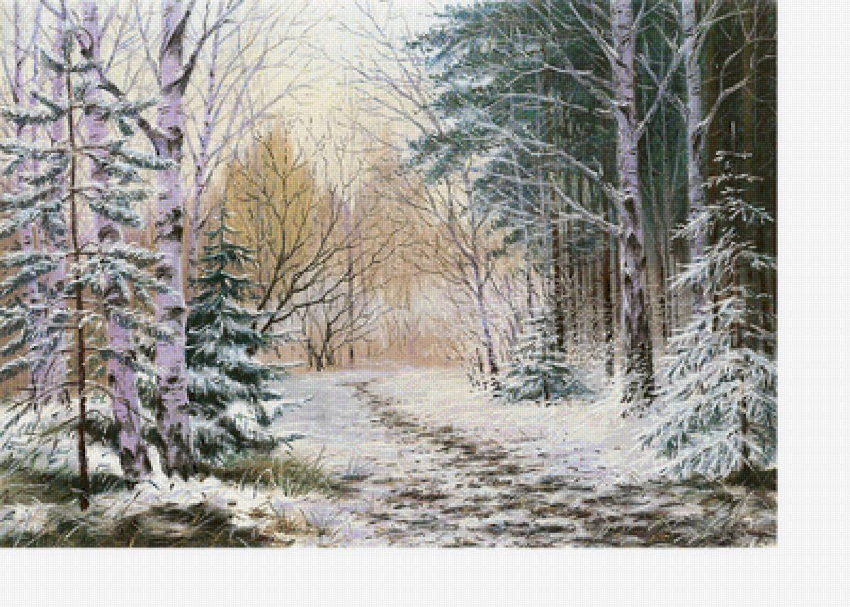 Зимний пейзаж - снег, ели, березы, зима - предпросмотр