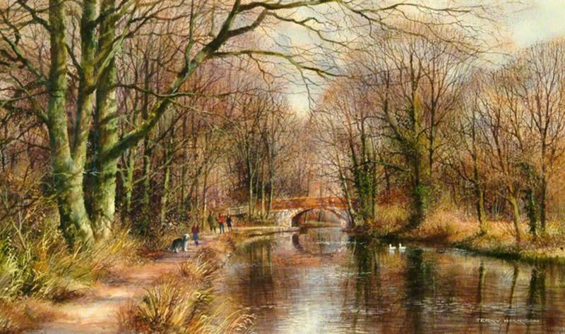 King's Head Bridge, Basingstoke Canal. - terry harrison painter.scenarys.people.animals. - оригинал