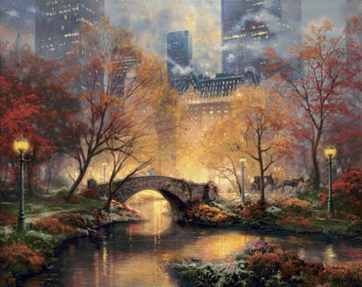 Central Park in Fall. - thomas kinkade paintings.cityscapes.people.animals. - предпросмотр
