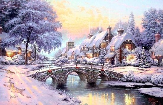 Cobblestone Christmas. - thomas kinkade paintings.snowscapes.christmas. - оригинал