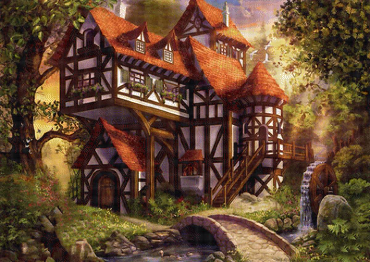 №1938084 - пейзаж, домики, цветы - предпросмотр