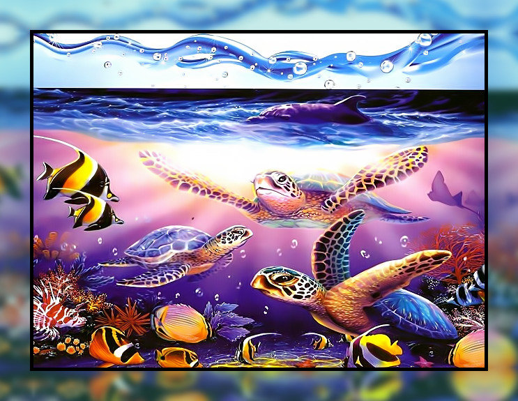 Морские черепахи. - подводный, мир, черепахи., рыбки, океан - оригинал