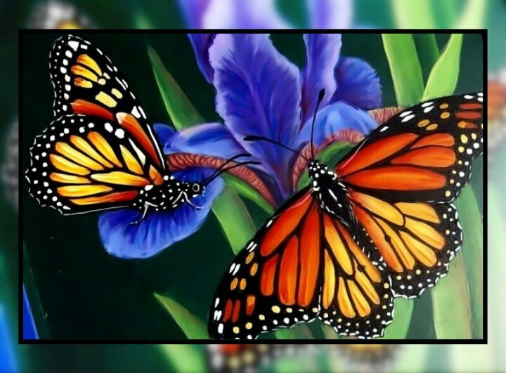 Бабочки. - цветы, картина., бабочки - оригинал