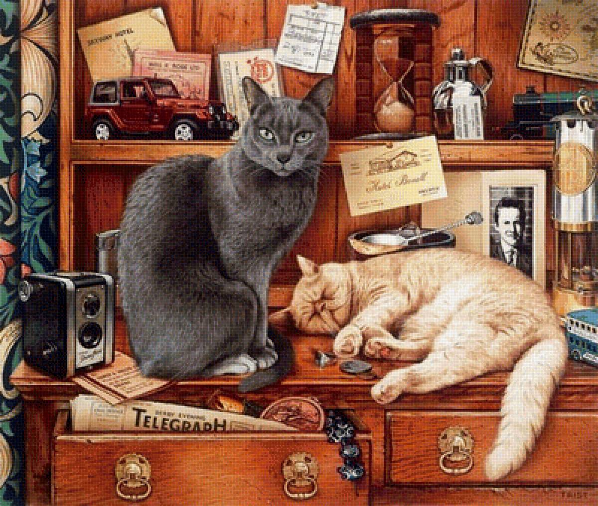 кошки - стол, рыжий кот., котята, кошка - предпросмотр