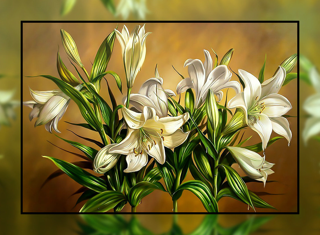 Белые лилии2. - букет., белые, цветы, лилии - оригинал