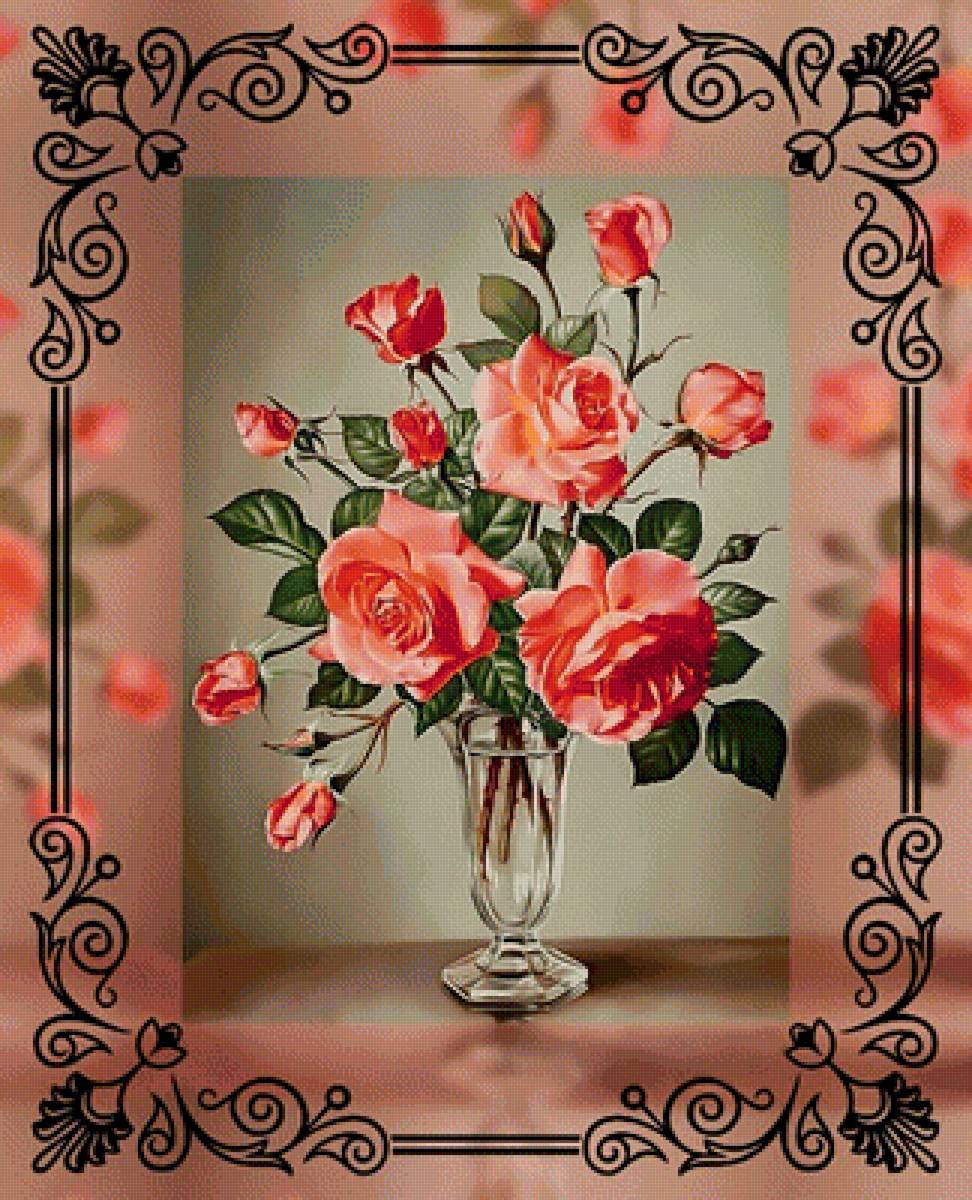 Розы. - цветы, розы, ваза., букет - предпросмотр