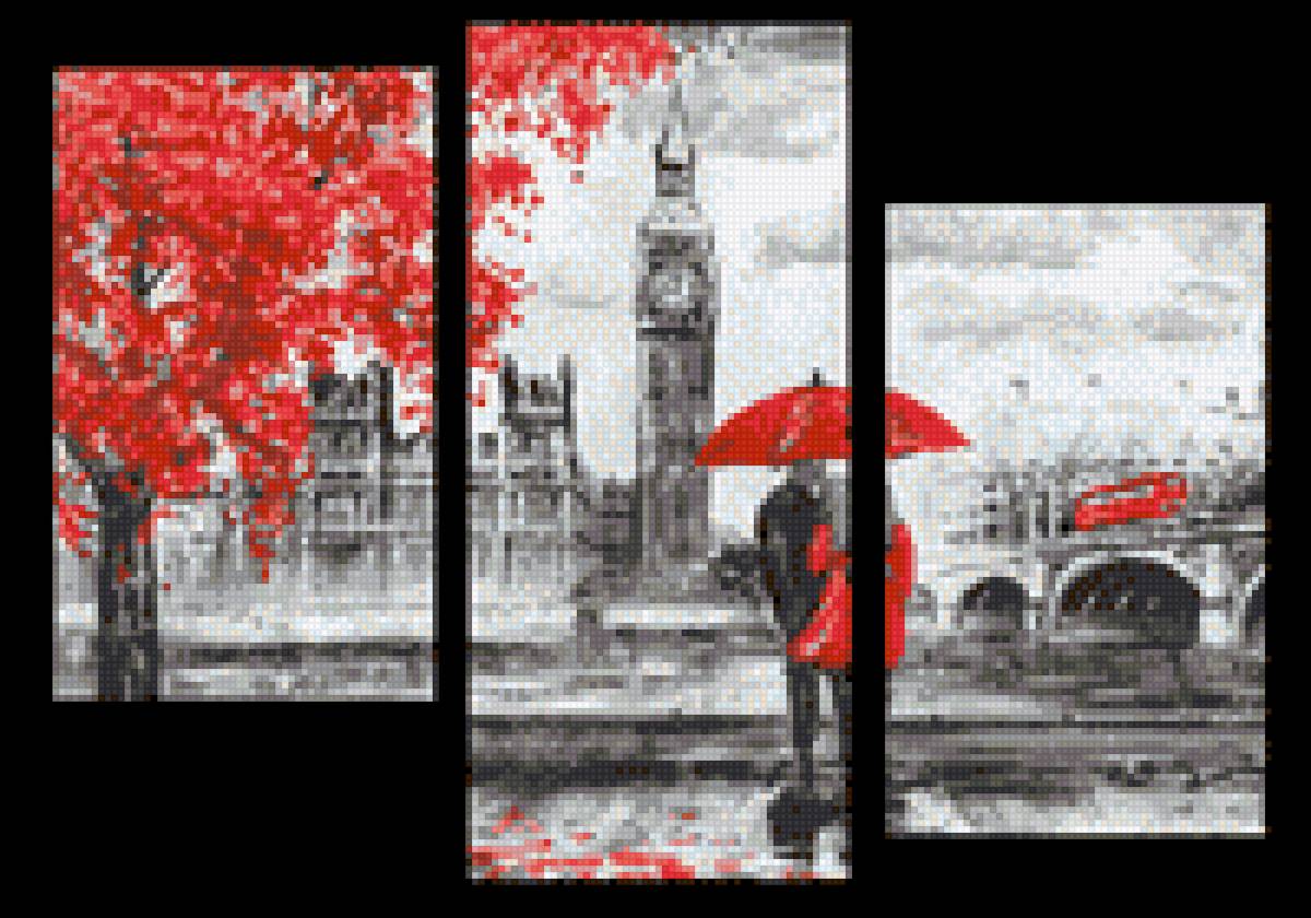 Лондон - зонт красний, лондон, дождь, пара - предпросмотр