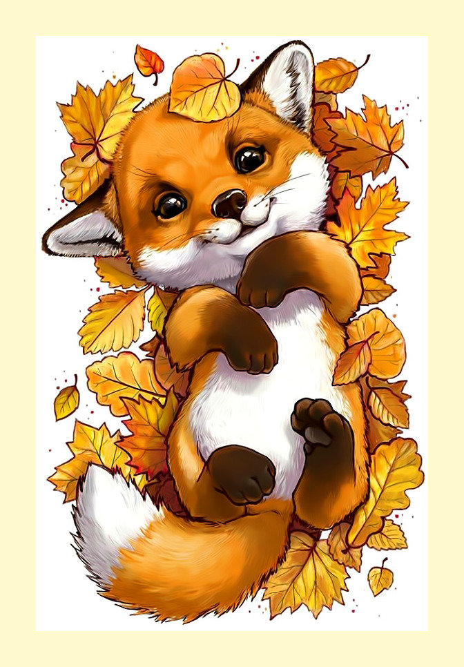 Осенний лисёнок. - лиса, детская., листья, лисенок, осень - оригинал