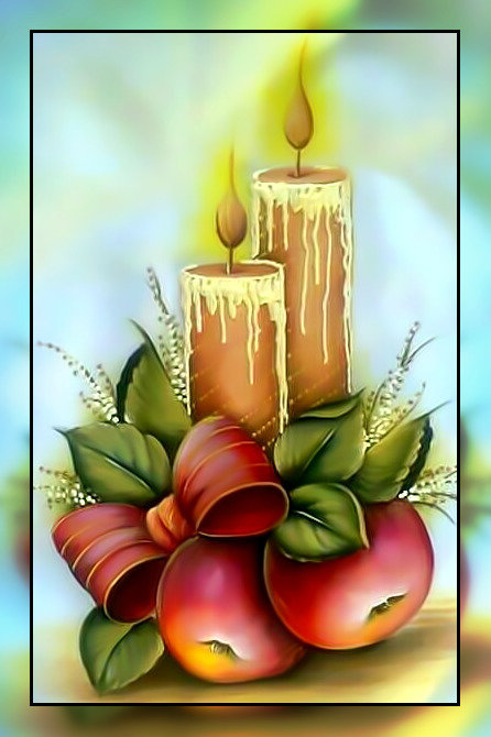 Свечи и яблоки. - бант., свечи, яблоки - оригинал