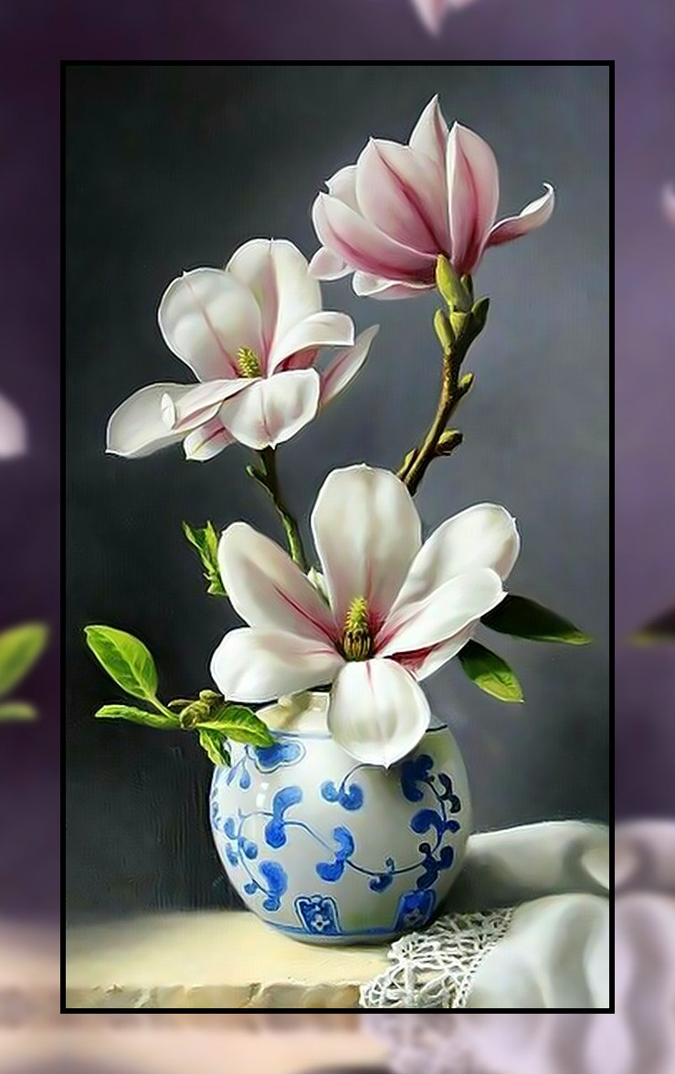 Цветы магнолии. - магнолия, ваза., цветы - оригинал