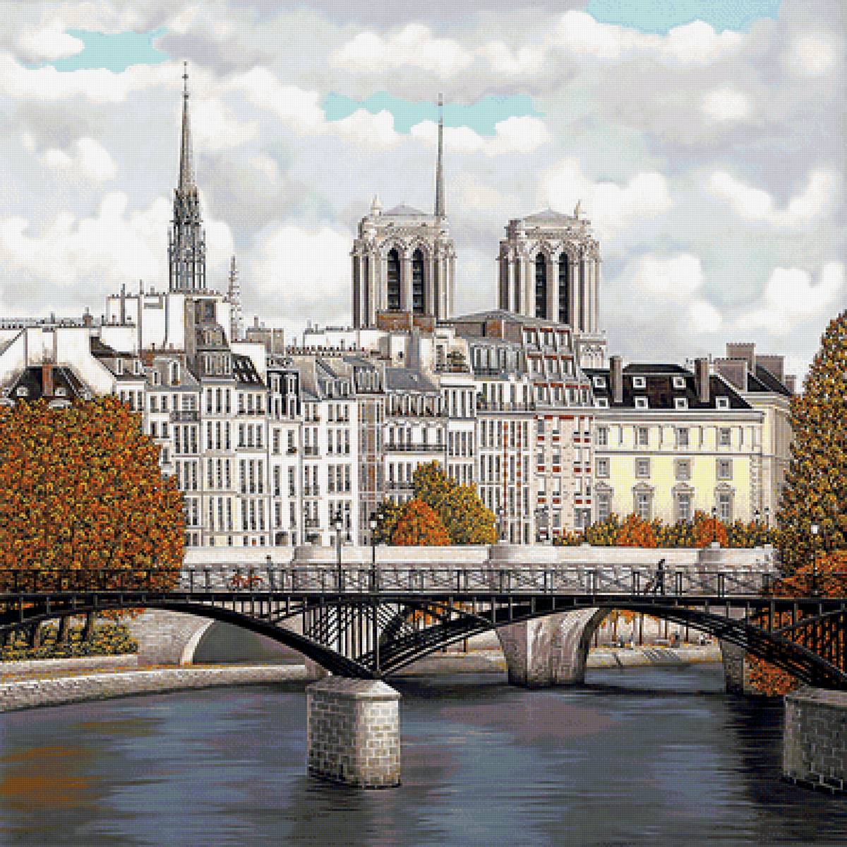 Серия "Городской пейзаж". Осень в Париже - дома, осень, мост, городской пейзаж - предпросмотр