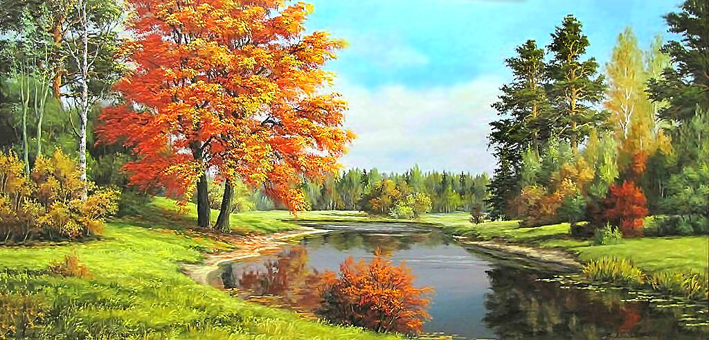 Серия "Пейзаж". Осень - природа, пейзаж, лес, речка, осень - оригинал
