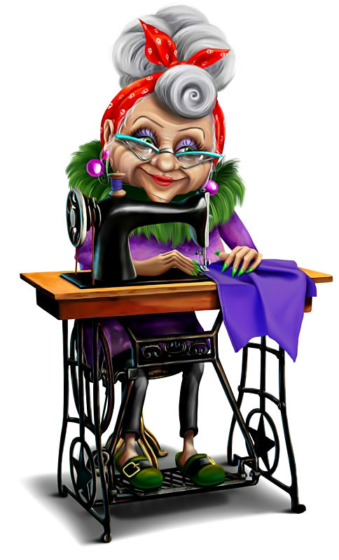 Швея. - старушка, швейная машина. - оригинал