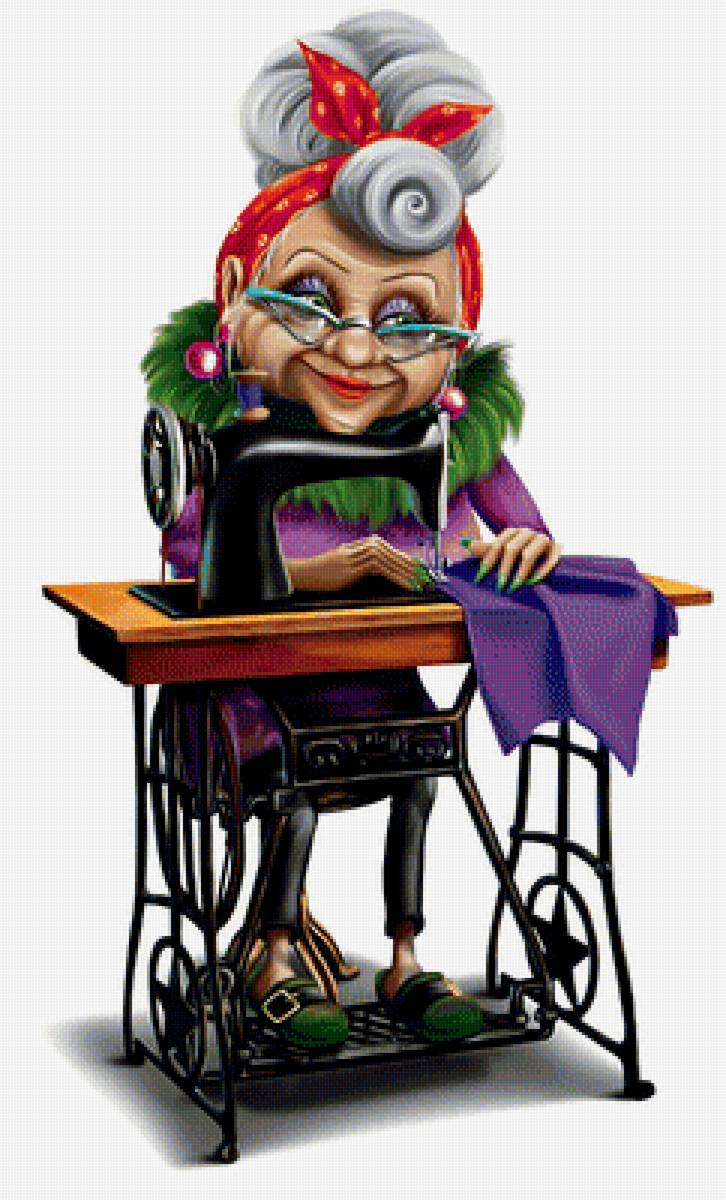 Швея. - старушка, швейная машина. - предпросмотр