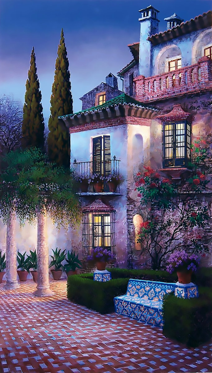 Тихий вечер. - пейзаж, цветы., улица, городской - оригинал