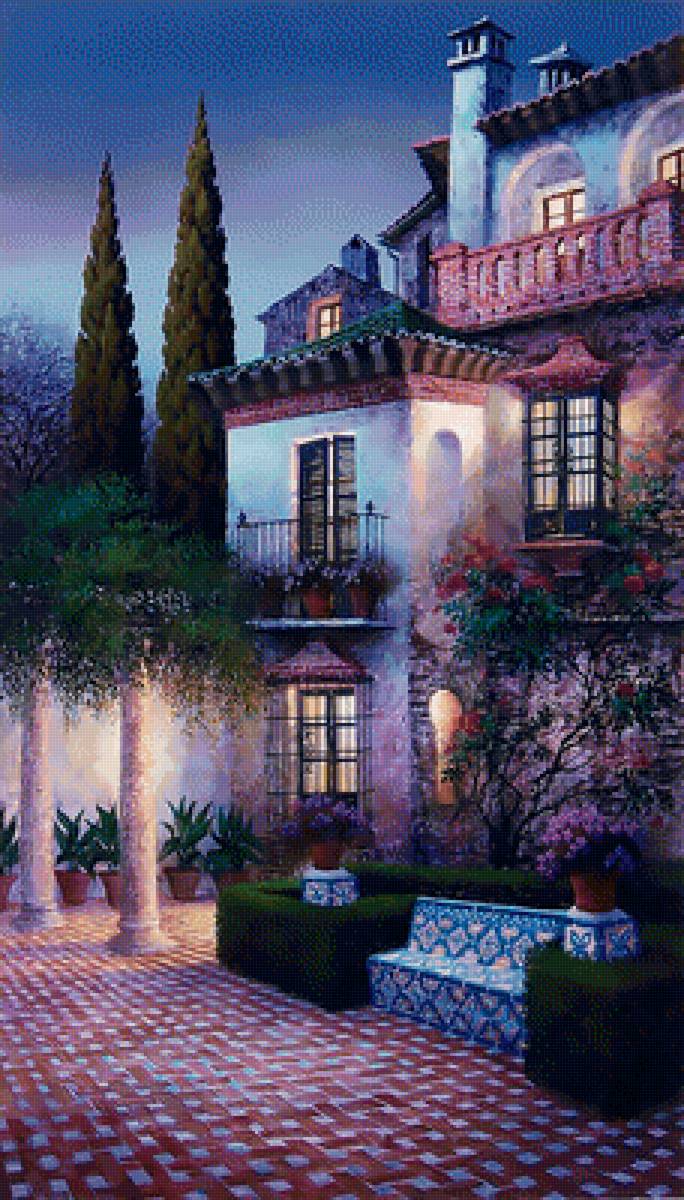 Тихий вечер. - городской, цветы., пейзаж, улица - предпросмотр