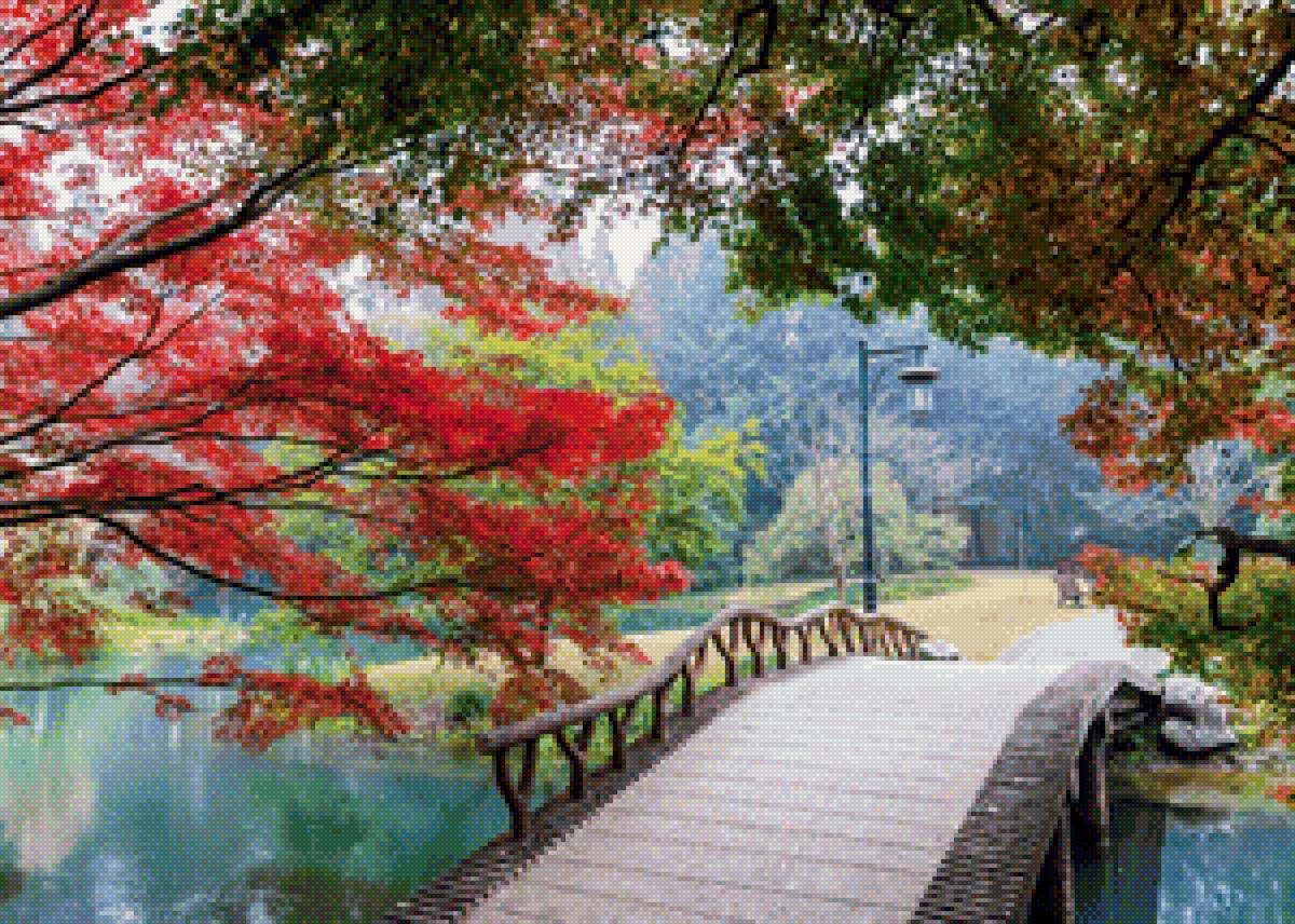 В парке - речка, мостик, парк - предпросмотр