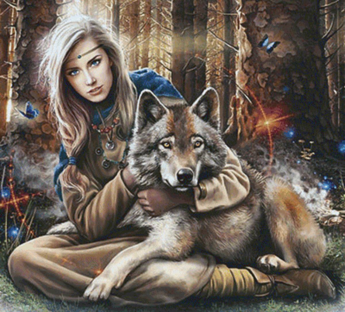 Девушка и волк - волк, девушка - предпросмотр